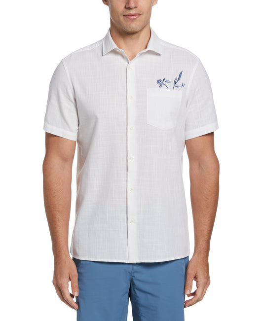 Cotton Slub Embroidered Motif Shirt