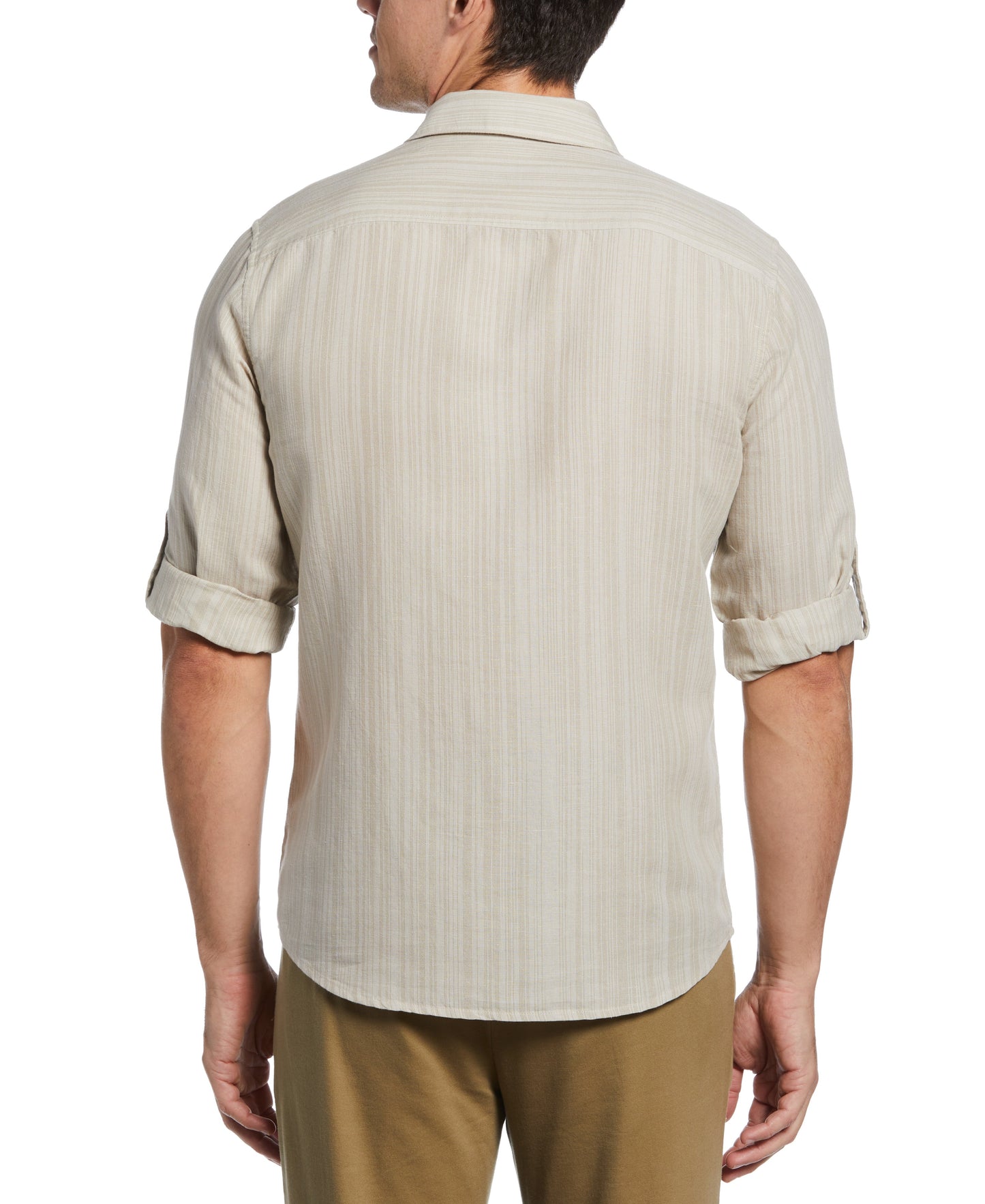Linen Blend Print Roll Sleeve Shirt