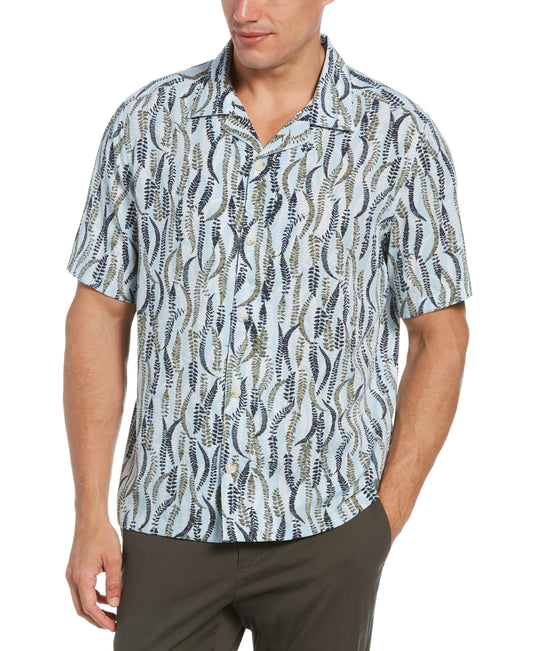 Multi-Leaf Print Camp Collar Soft Shirt