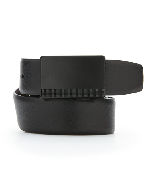 Reversible Leather Belt with Black Pattern Plaque