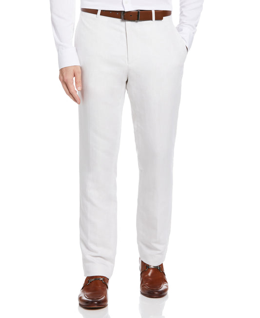 Slim Fit Linen Blend Twill Flat Front Suit Pant
