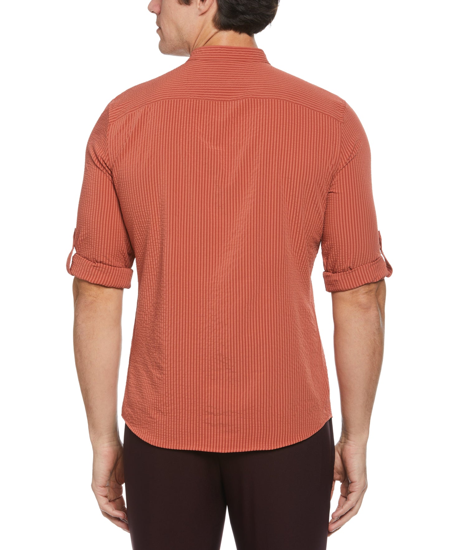 Untucked Roll Sleeve Slim Fit Seersucker Stretch Shirt