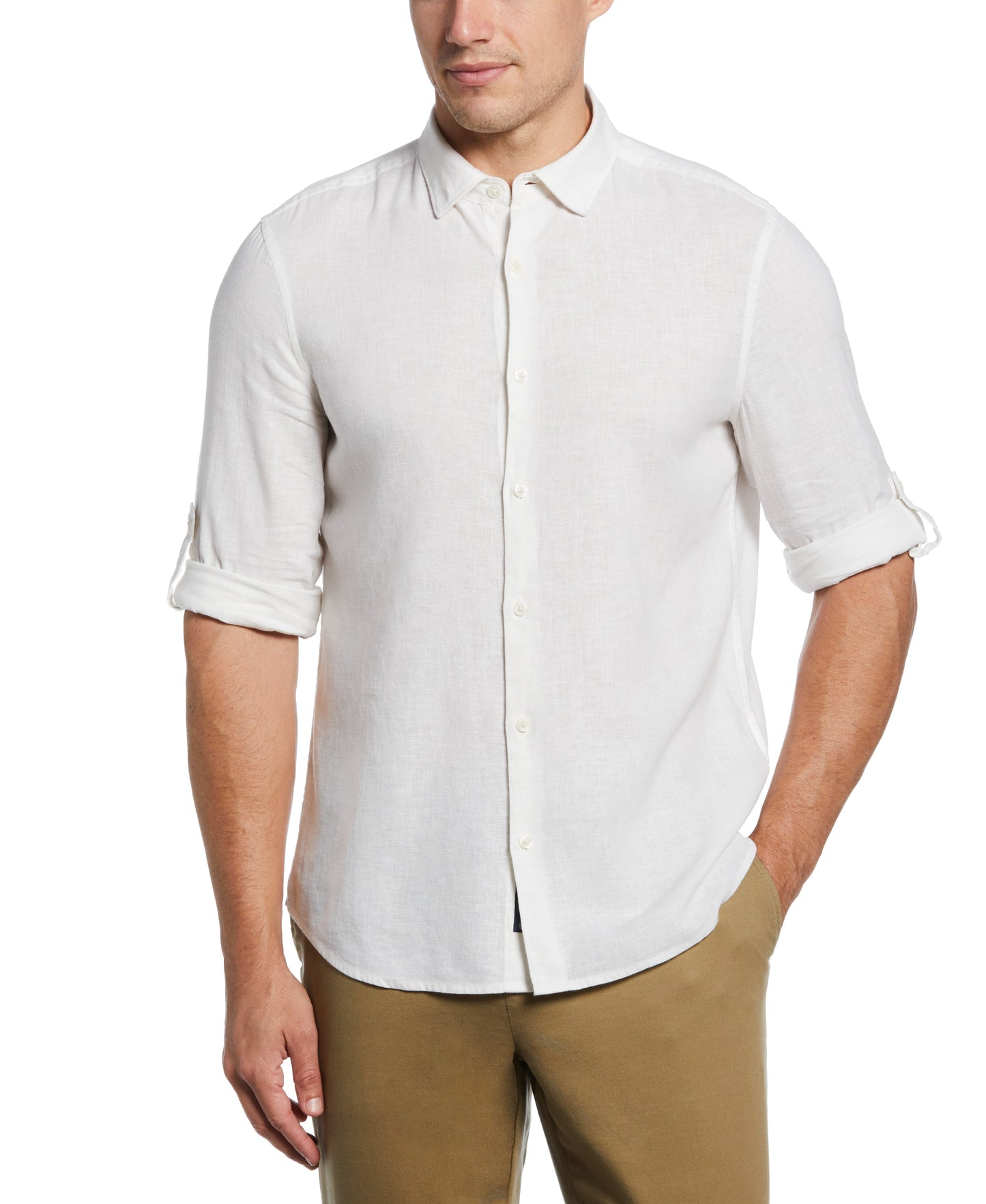 Untucked Slim Fit  Linen Blend Rolled Sleeve Shirt