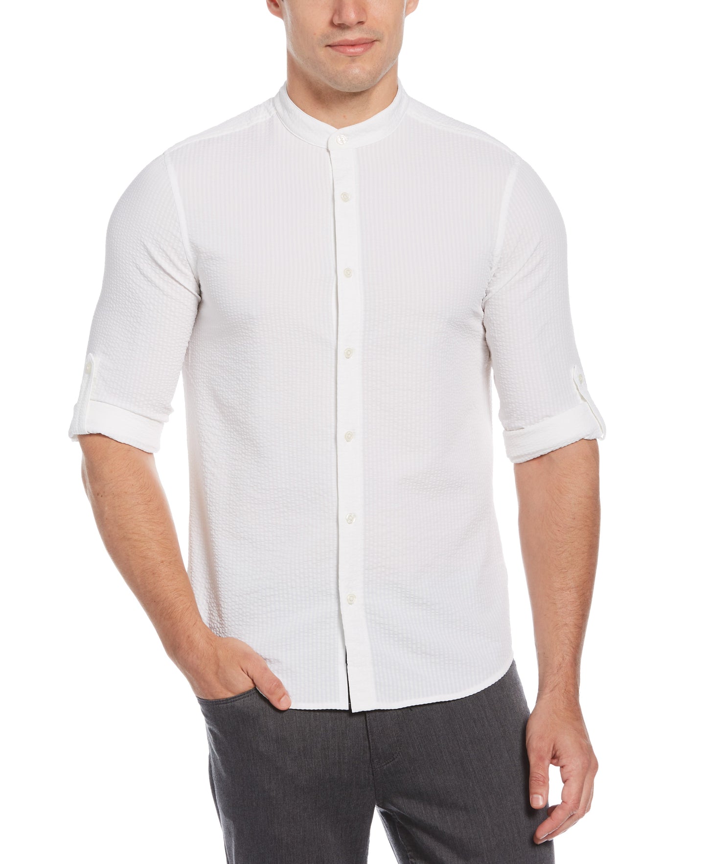 Untucked Total Stretch Slim Fit Seersucker Shirt